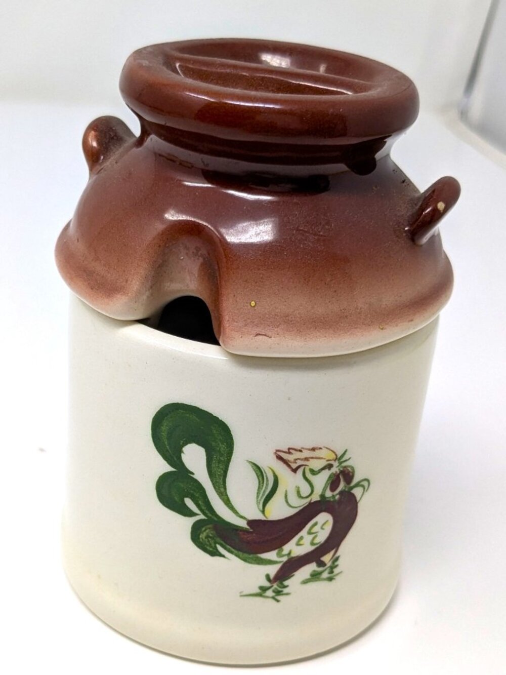 Brock of California CHANTICLEER Rooster Condiment Jar Milk Can VTG 50s Farmhouse